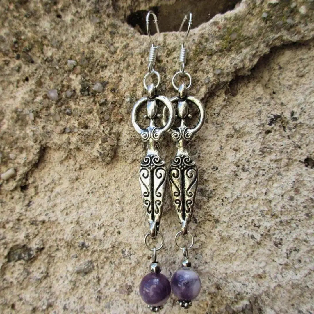 Vintage Pendant Earrings with Amethyst in Sterling Silver