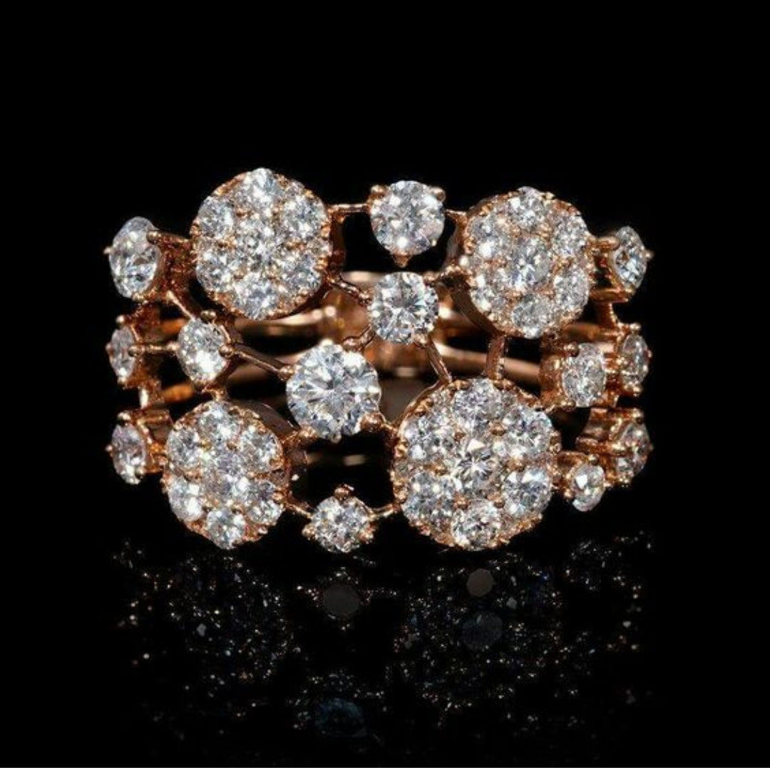 Vintage Intarsia Ring with Light Stones in Rose Gold