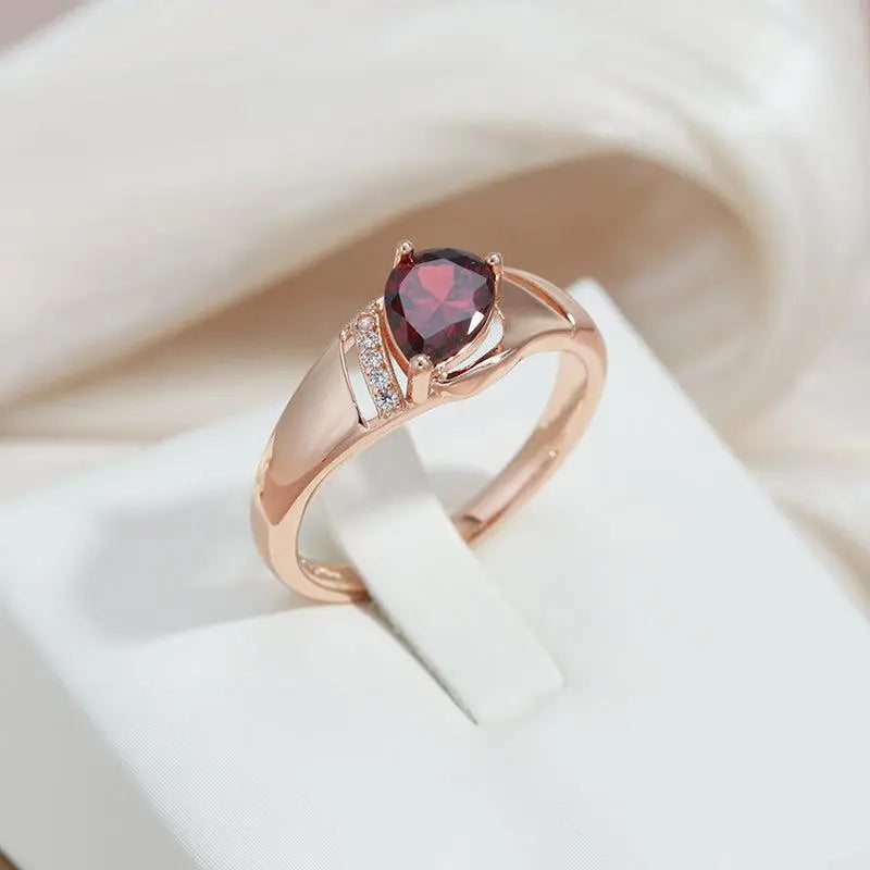 Oval Red Natural Zircon Ring