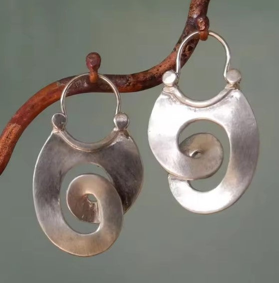 Vintage Spiral Dangle Silver Earrings