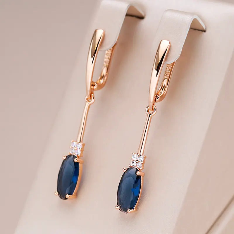 Elegant Blue Crystal Earrings in Gold