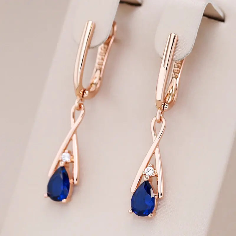 Blue Pendant Earrings in Gold