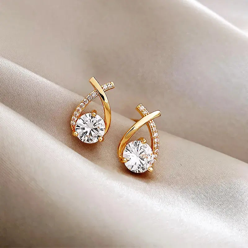 Elegant white cross zirconia earrings