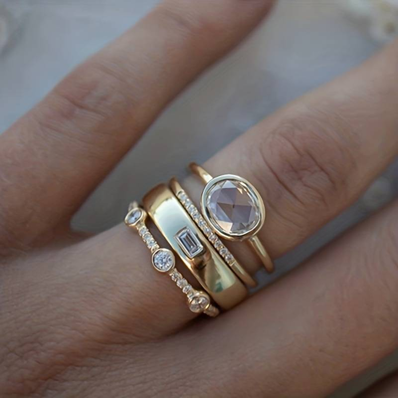 Vintage Gold Ring Set with Zirconia Crystals