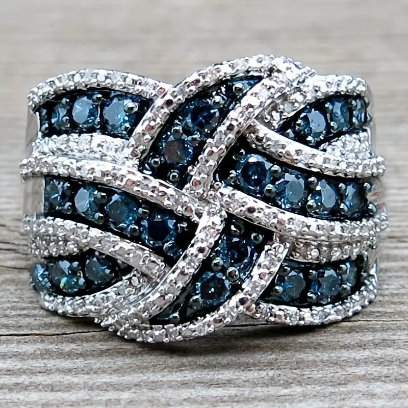Bright Braided Blue Silver Ring