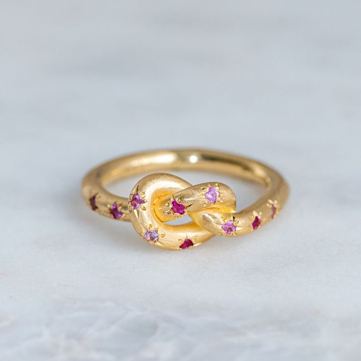 Vintage Pink Knotted Celestial Gold Ring