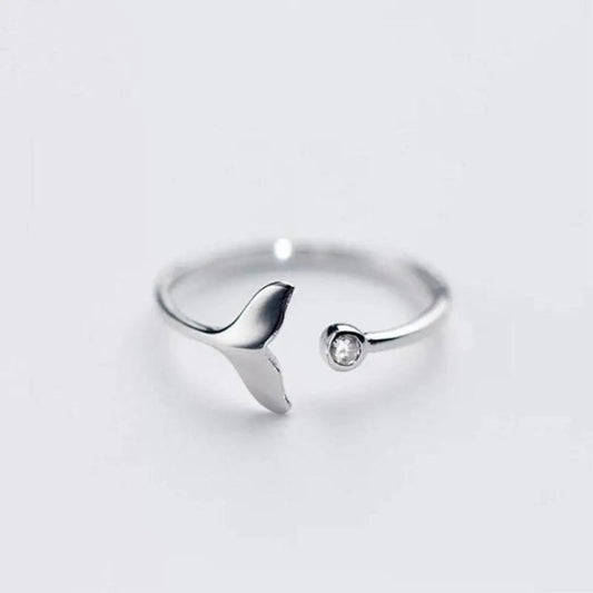 Ring with dolphin tail made of 925 sterling silver and adjustable zirconium dioxide