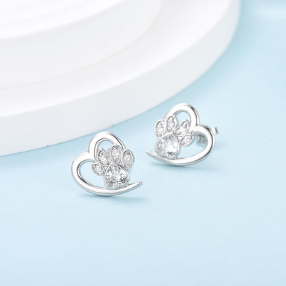 Paw and Heart Earrings with Zirconia