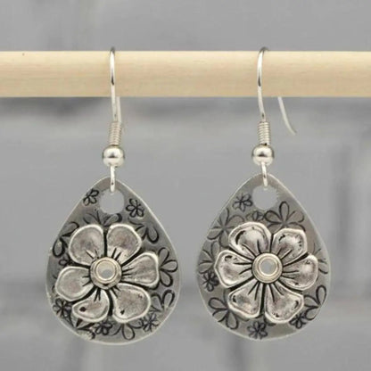Silver Boho Earrings with Flowers