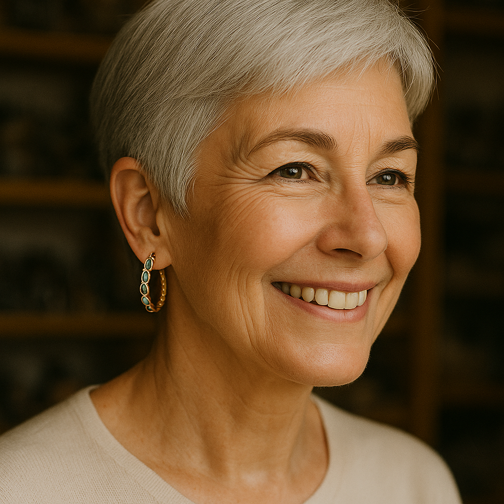 Vintage blue opal golden hoop earrings