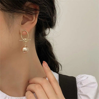 Gold Pearl Loop Earrings
