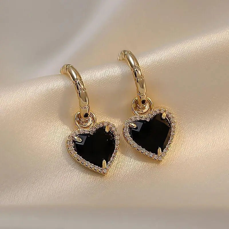 Black Heart Earrings in Gold