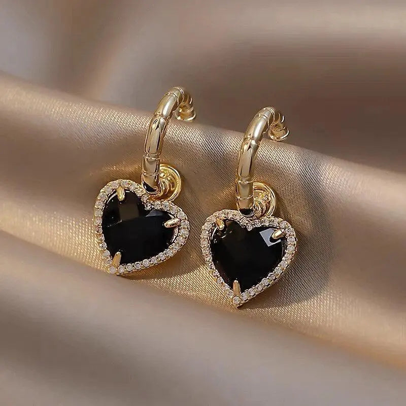 Black Heart Earrings in Gold