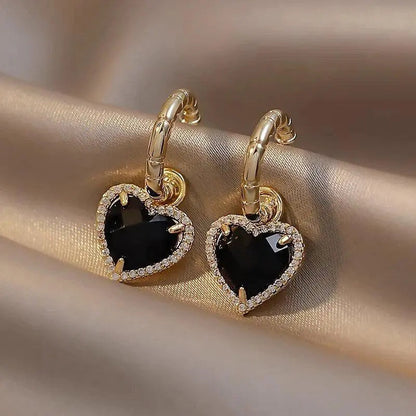 Black Heart Earrings in Gold
