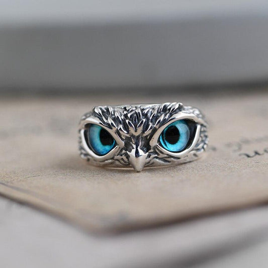 Lucky Owl Adjustable Ring Made of Silver and Opal