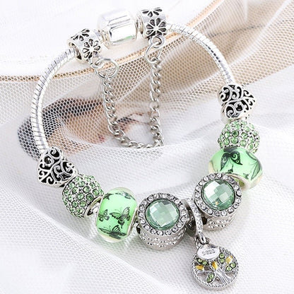 Bracelet made of sterling silver and green crystal