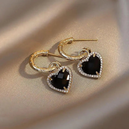 Black Heart Earrings in Gold