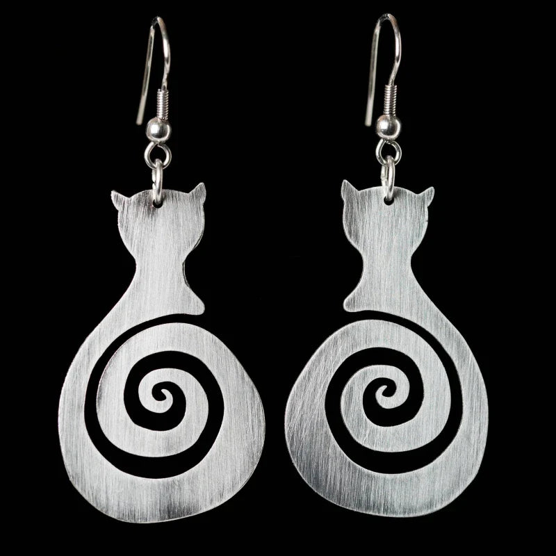 Vintage Cat Spiral Earrings
