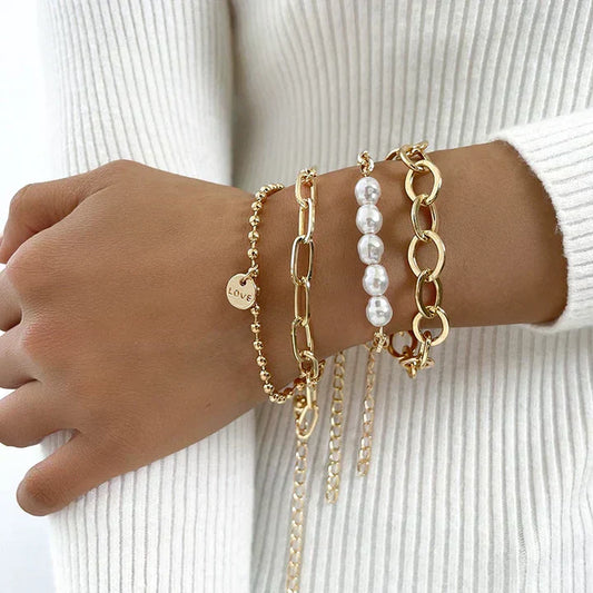 Gold bead bracelet set