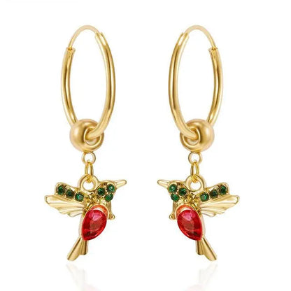 Hummingbird earrings with enamel and zirconia in gold