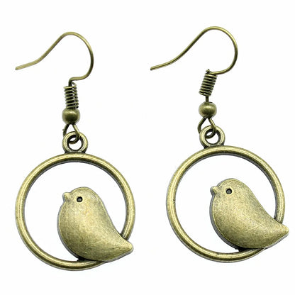 Vintage Bird Charm Drop Earrings – Handmade Boho Jewelry