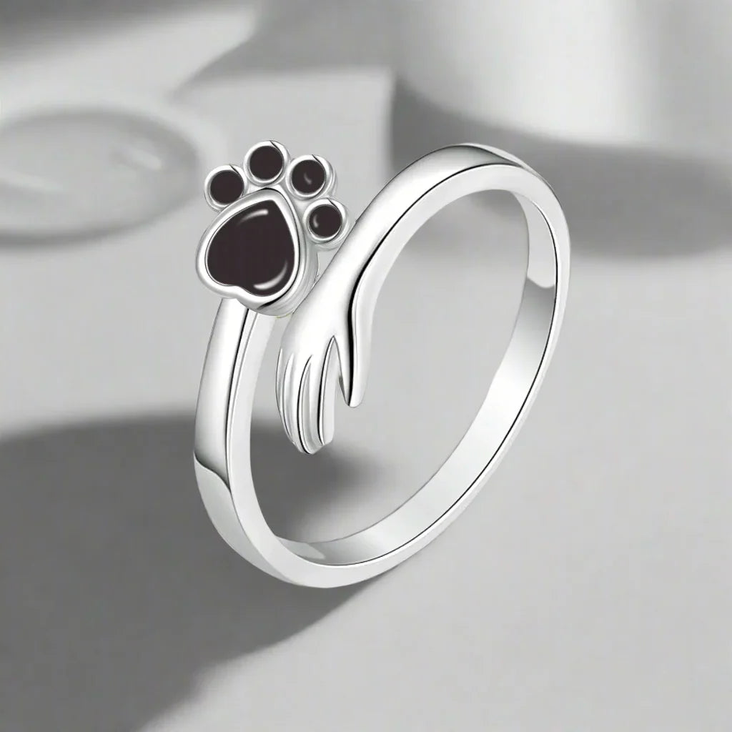925 Sterling Silver Adjustable Ring – Hand and Paw Print Design