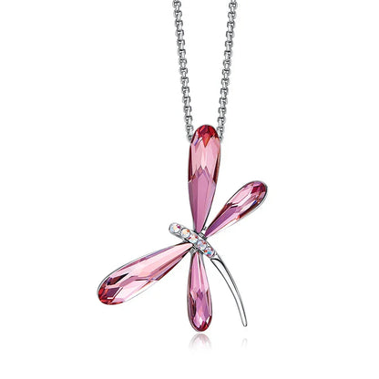 Pink Dragonfly Crystal Pendant Necklace