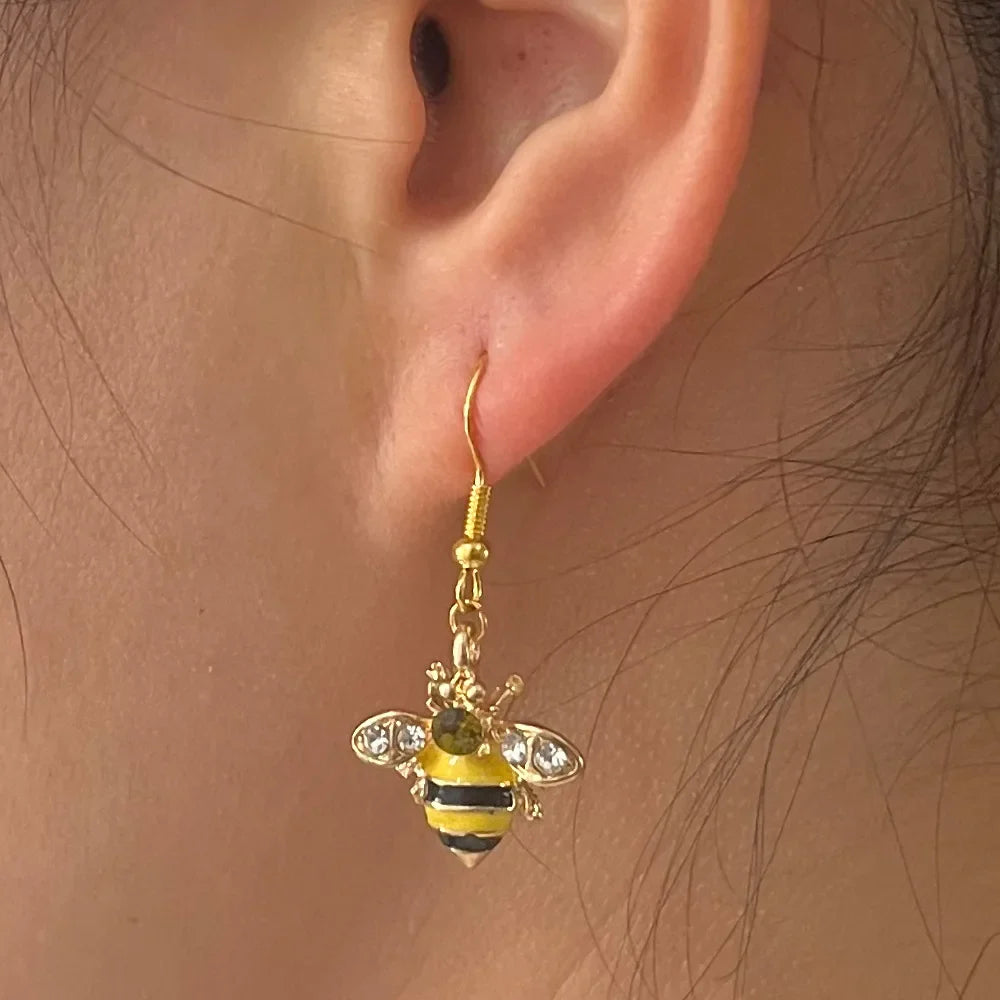 Golden Bee & Honeycomb Crystal Earrings
