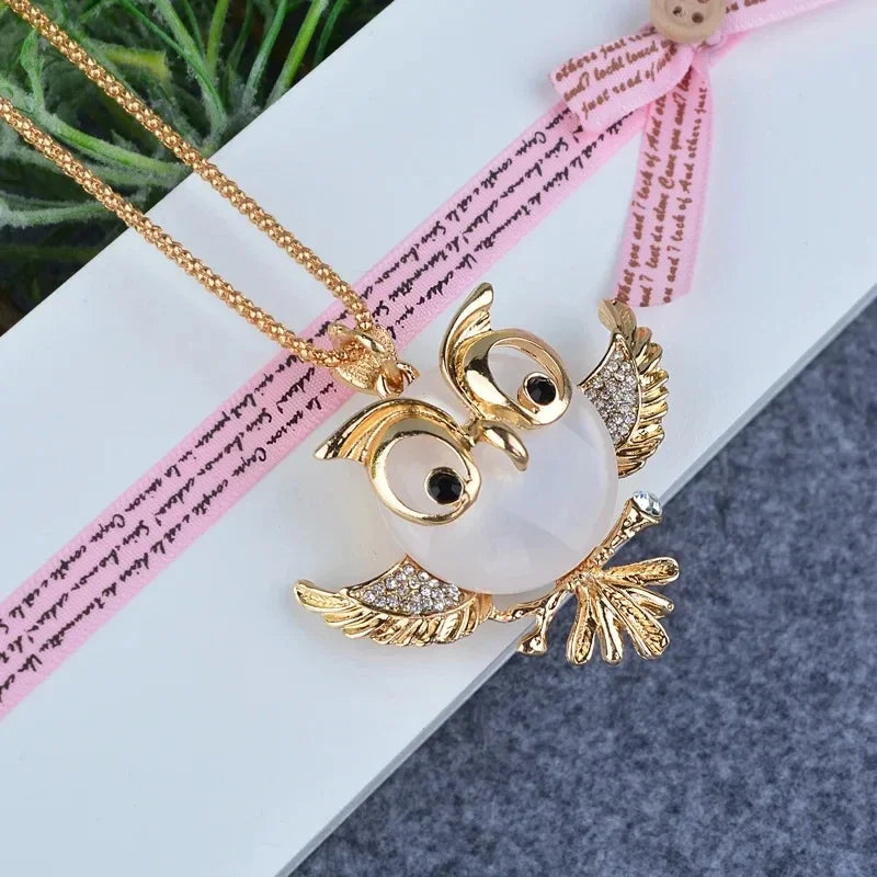 Opal Owl Wisdom Pendant Necklace