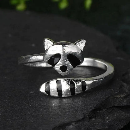 Adjustable Raccoon Ring made of 925 Sterling Silver