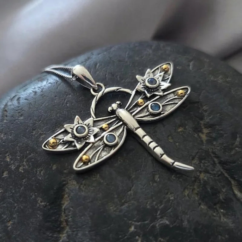 Vintage Dragonfly Crystal Pendant Necklace