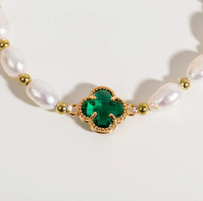 Emerald Clover Leaf Beaded Bracelet