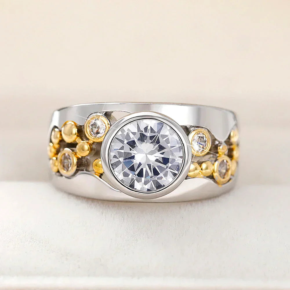 Vintage Ring with Gold & Silver and Zirconia Stones