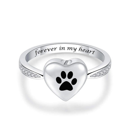 Love Heart Paw Print Urn Ring – Pet Memorial Cremation Jewelry