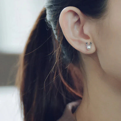 Reindeer Pearl Stud Earrings