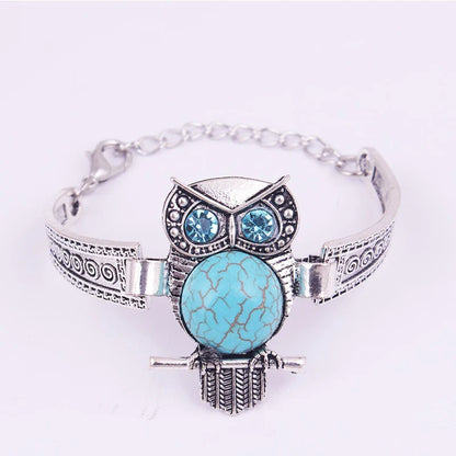 Vintage Owl Turquoise Charm Bracelet