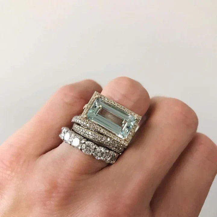 Vintage Silver Ring Set with Turquoise Glass Crystal