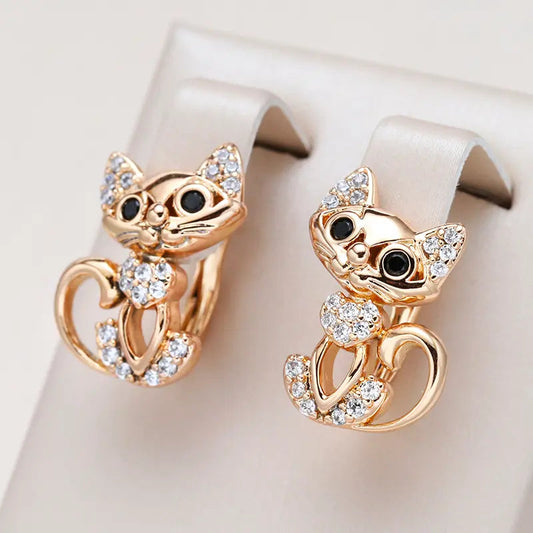 Kitten Earrings with Zirconia in Gold
