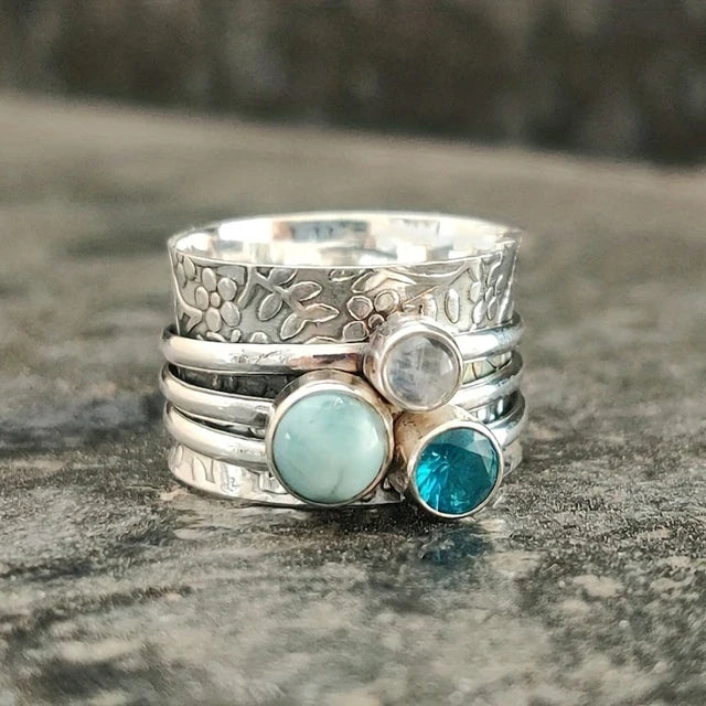 Vintage silver ring with natural blue stones