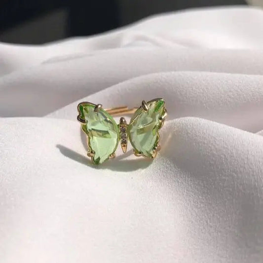 Green Crystal Butterfly Ring