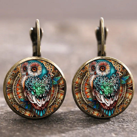 Vintage Rounded Crystal Owl Earrings