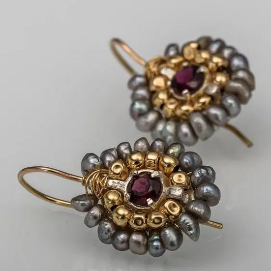 Vintage Gold & Gray Stone Earrings