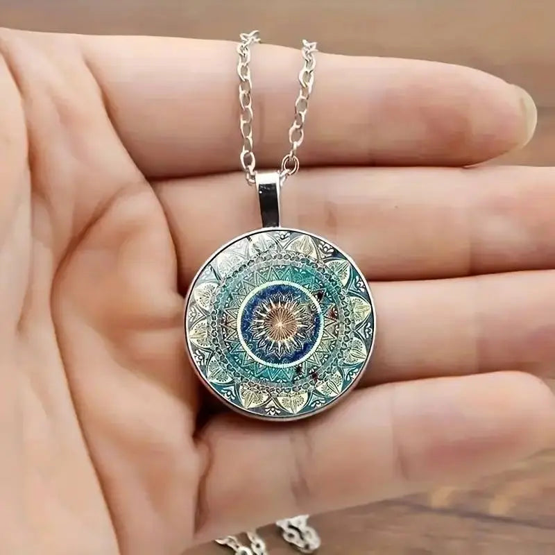 Vintage Rounded Blue Mandala Necklace
