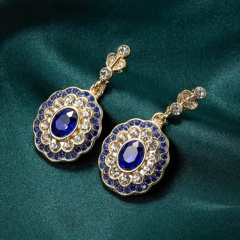 Vintage Blue Crystal Mandala Earrings