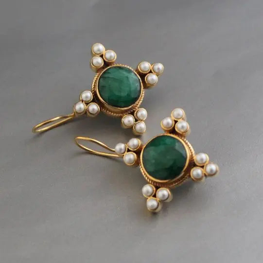 Vintage Green Crystal & Pearl Earrings