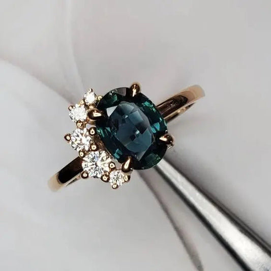 Vintage ring with blue crystal and zirconia
