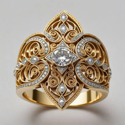 Bright gold-plated ring with crystal