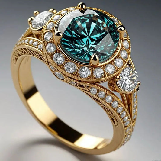 Vintage-style gold ring with blue crystal