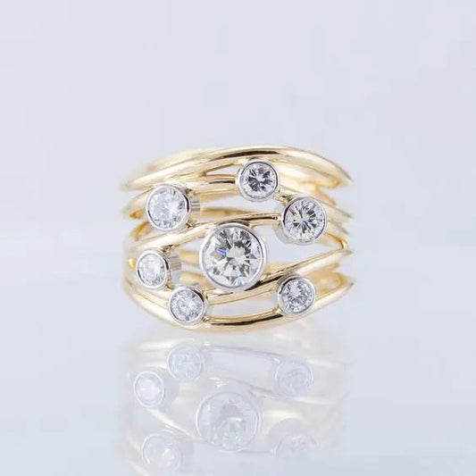 Golden multi-layer ring with vintage crystals