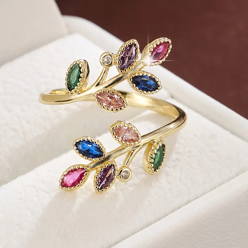 Spiral ring with colorful leaves